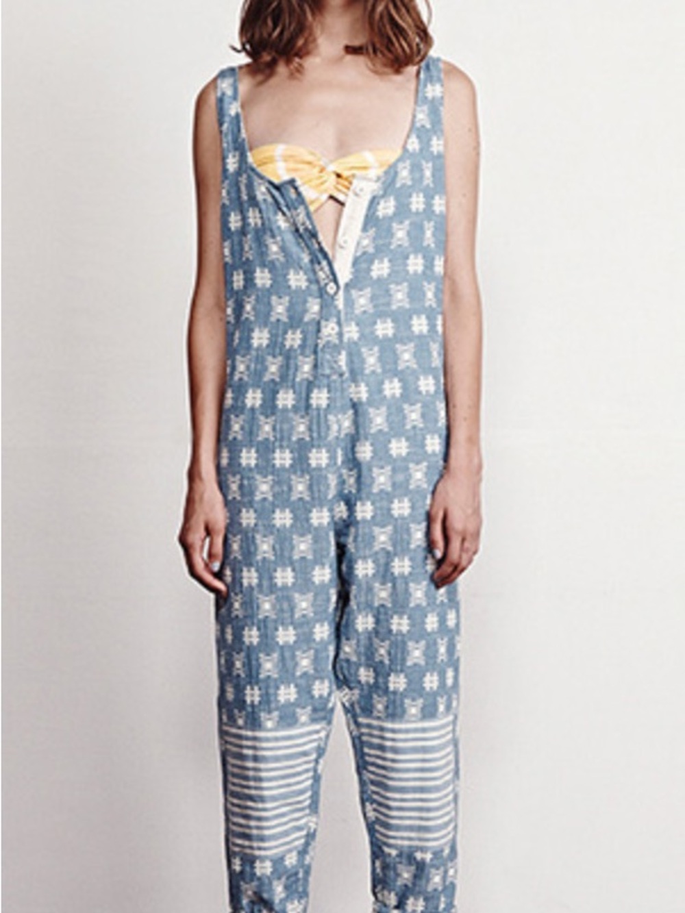 Ace & Jig black white and yellow Striped Sleeveless Jumpsuit with Button Placket - Picture 4 of 5